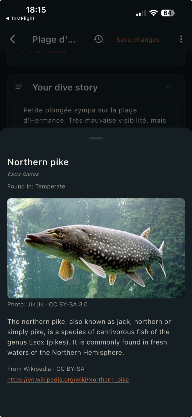 Species info sheet with photo, habitat and description